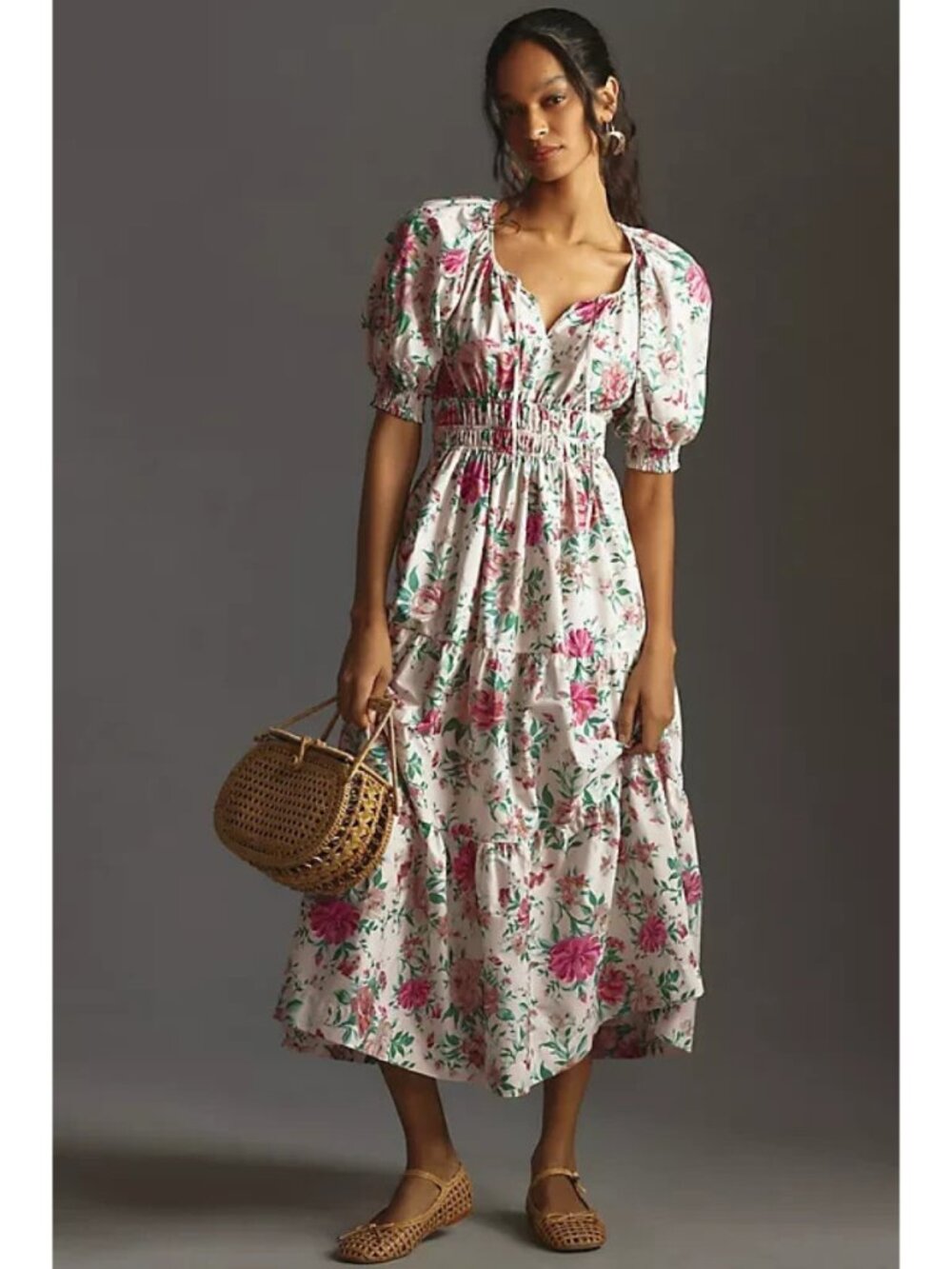 Anthropologie The Somerset Floral Puff Sleeve Maxi Dress